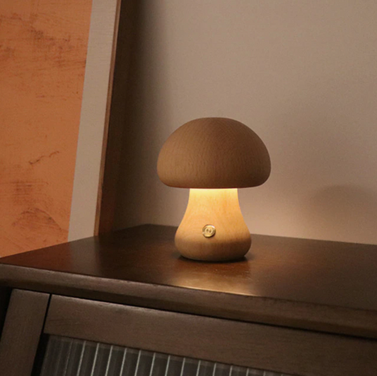 Lampe de Table Champignon en Bois Sans Fil – Éclairage LED Portable et Durable pour Chambre ou Salon
