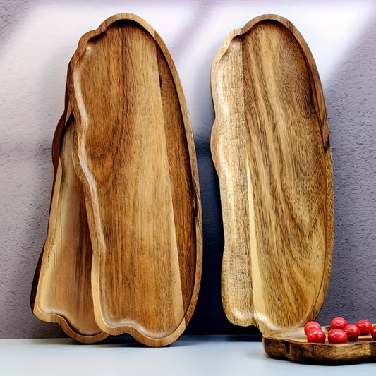 Plateau de service polyvalent en bois d'acacia – Rustique et durable pour toutes les occasions