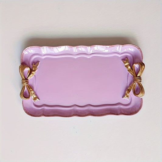 Assiette à Dessert Rectangulaire VintageServe avec Détail de Nœud pour une Décoration de Table Élégante