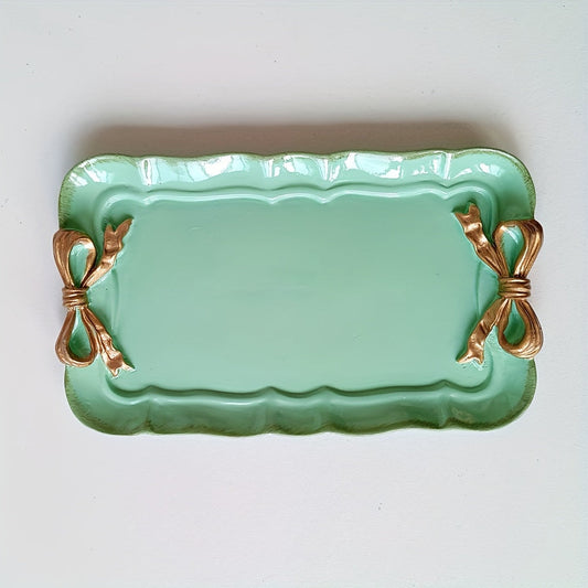 Assiette à Dessert Rectangulaire VintageServe avec Détail de Nœud pour une Décoration de Table Élégante