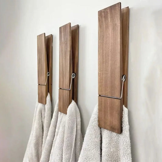 Pince à serviette murale – Sans perçage – Design en bois moderne – Forte surface adhésive