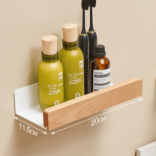 Étagère de douche murale – Pas besoin de percer – Organisateur de salle de bain en bois – Installation facile