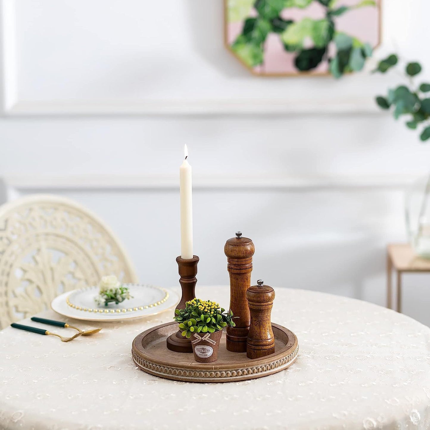 WoodenServe Bol en bois rustique avec bord perlé pour une décoration de table élégante