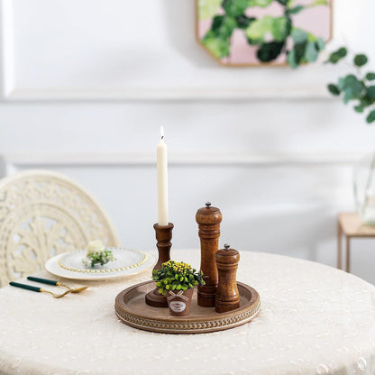 WoodenServe Bol en bois rustique avec bord perlé pour une décoration de table élégante