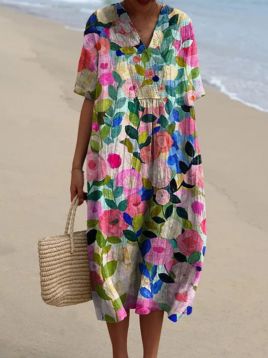 Tania - Robe fluide pour femme avec imprimé floral printanier coloré