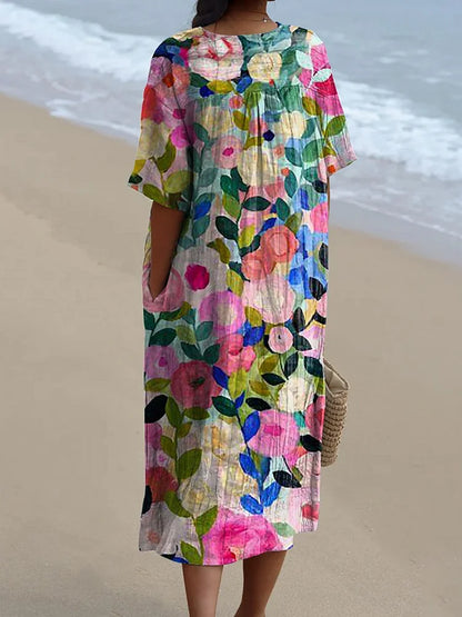 Tania - Robe fluide pour femme avec imprimé floral printanier coloré