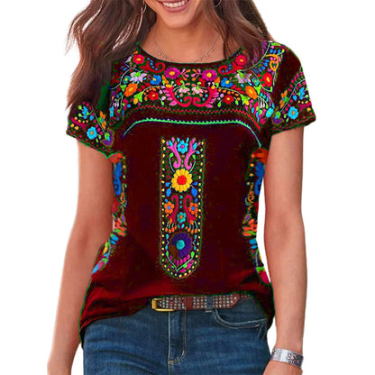 T-shirt bohème avec broderie colorée et motif floral