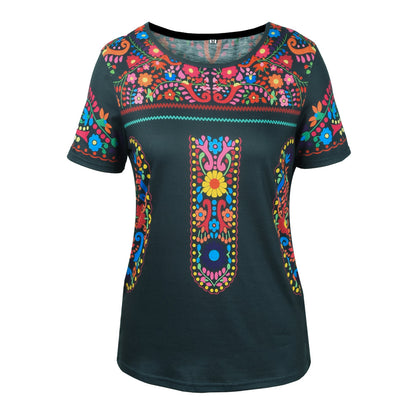 T-shirt bohème avec broderie colorée et motif floral