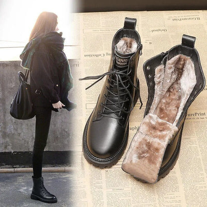 Bottes en Cuir PU avec Fourrure pour Femmes