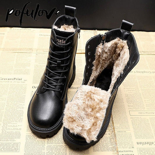 Bottes en Cuir PU avec Fourrure pour Femmes