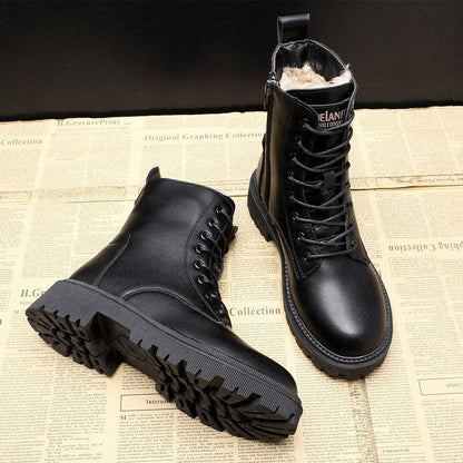 Bottes en Cuir PU avec Fourrure pour Femmes