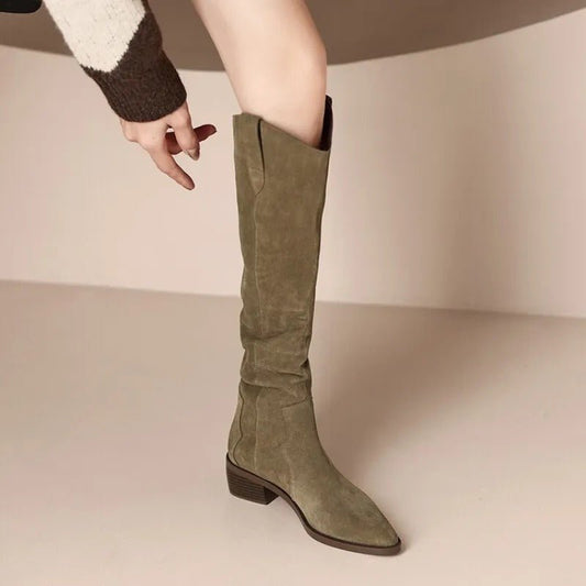 Bottes Vintage en Daim avec Volants pour Femmes