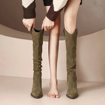 Bottes Vintage en Daim avec Volants pour Femmes