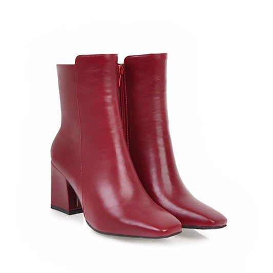 Bottines Élégantes à Talons Hauts en Rouge pour Femmes
