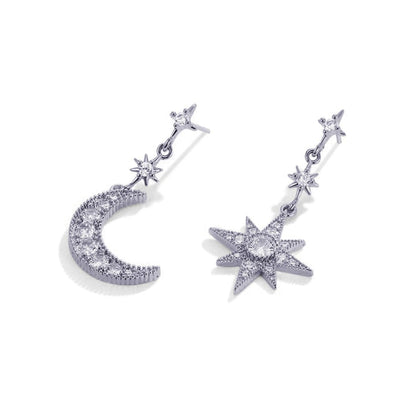 Boucles d'oreilles Lune et Étoiles en Cristal