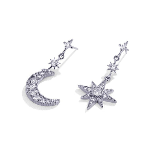 Boucles d'oreilles Lune et Étoiles en Cristal