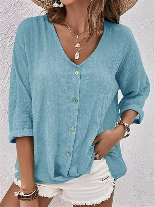 Top boutonné en V sans effort