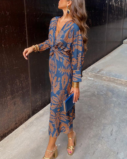 Janella - Robe midi à manches longues drapées vintage