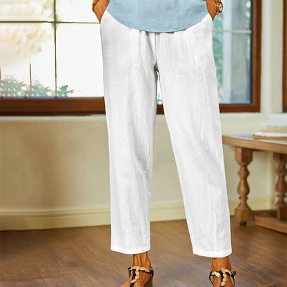 Amandine - Pantalon Décontracté En Coton Et Lin De Couleur