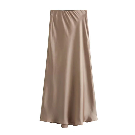 Variant image for Jupe Longue Femme Élastique Taille Haute Satin A-Line Élégante et Confortable-13