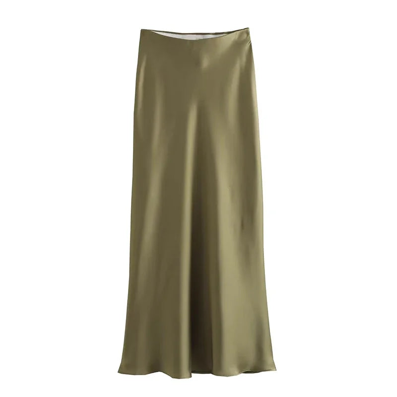 Variant image for Jupe Longue Femme Élastique Taille Haute Satin A-Line Élégante et Confortable-5