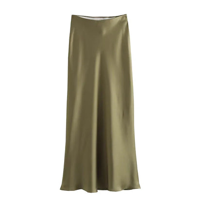 Variant image for Jupe Longue Femme Élastique Taille Haute Satin A-Line Élégante et Confortable-5