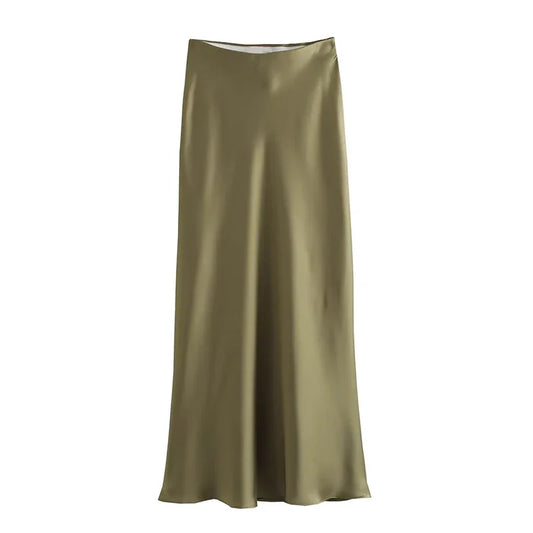 Variant image for Jupe Longue Femme Élastique Taille Haute Satin A-Line Élégante et Confortable-5