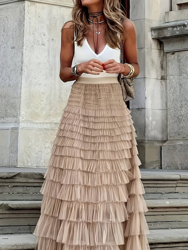Jupe Longue Femme Élégante en Polyester Léger - Coupe Fluide et Confort Optimal