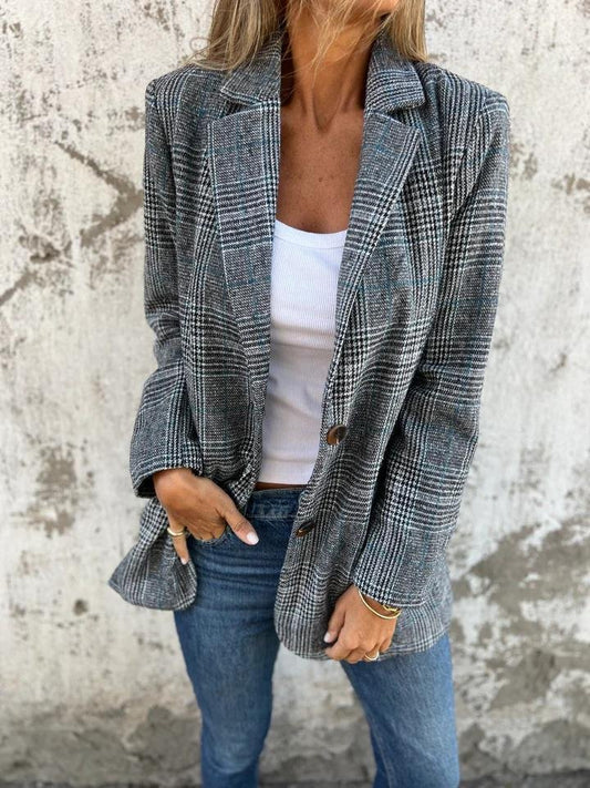 Veste de blazer à carreaux élégants Lady