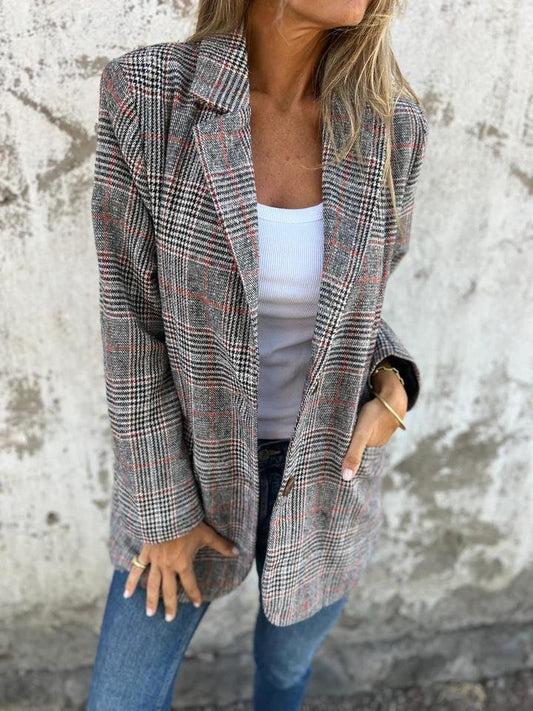 Veste de blazer à carreaux élégants Lady