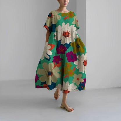 Robe Florale Confortable en Polyester – Femme – Rose