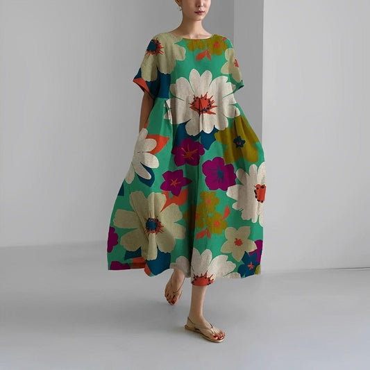Robe Florale Confortable en Polyester – Femme – Rose
