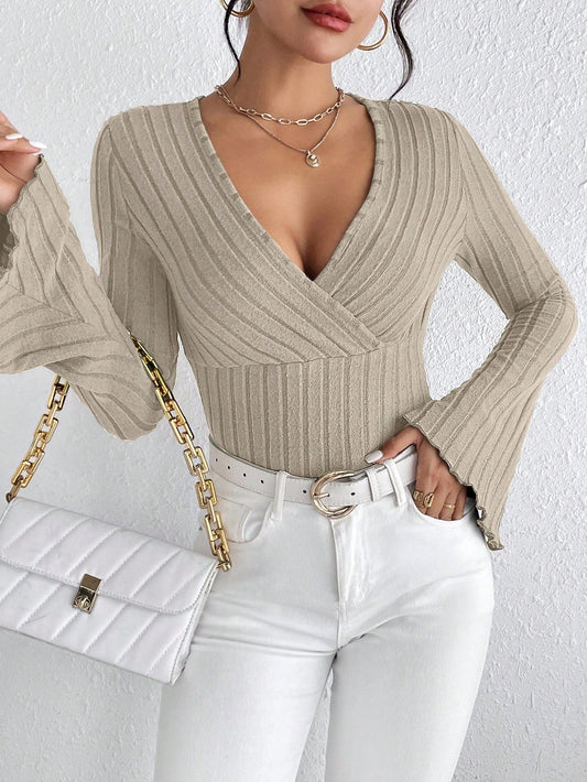 Haut Femme Chic Col en V Blanc