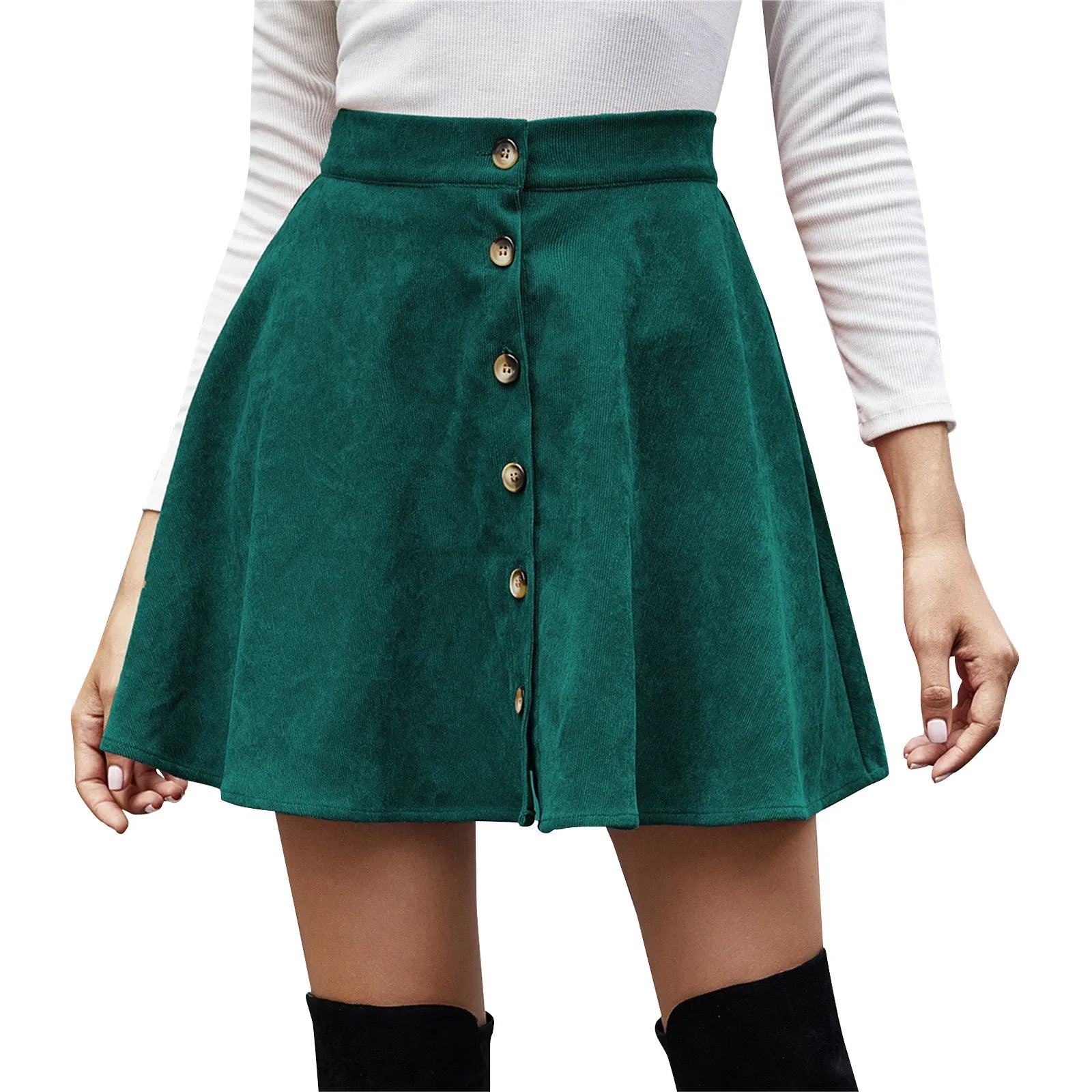 Variant image for Jupe Longue Femme en Velours Élégante Taille Haute Trapèze Confortable Noir, Vert, Kaki, Vert Foncé S à XL-5