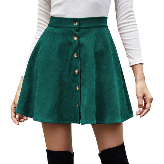 Variant image for Jupe Longue Femme en Velours Élégante Taille Haute Trapèze Confortable Noir, Vert, Kaki, Vert Foncé S à XL-5