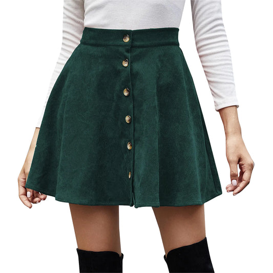 Variant image for Jupe Longue Femme en Velours Élégante Taille Haute Trapèze Confortable Noir, Vert, Kaki, Vert Foncé S à XL-13