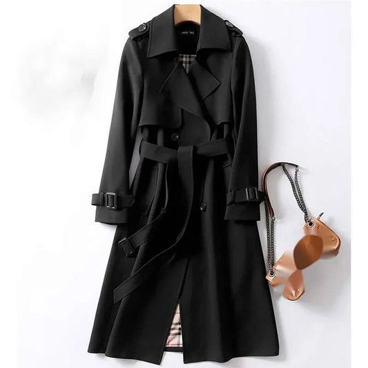 Trench Long Trench Classic pour femmes - Veste à double ligne avec ceinture