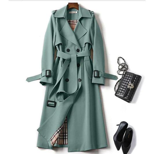 Trench Long Trench Classic pour femmes - Veste à double ligne avec ceinture