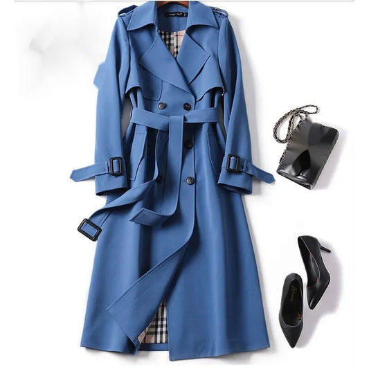Trench Long Trench Classic pour femmes - Veste à double ligne avec ceinture