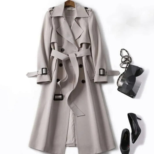 Trench Long Trench Classic pour femmes - Veste à double ligne avec ceinture
