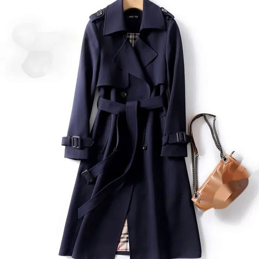Trench Long Trench Classic pour femmes - Veste à double ligne avec ceinture