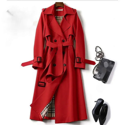 Trench Long Trench Classic pour femmes - Veste à double ligne avec ceinture