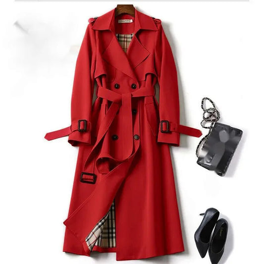 Trench Long Trench Classic pour femmes - Veste à double ligne avec ceinture
