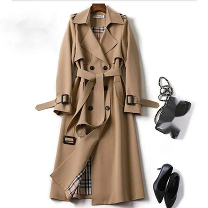 Trench Long Trench Classic pour femmes - Veste à double ligne avec ceinture