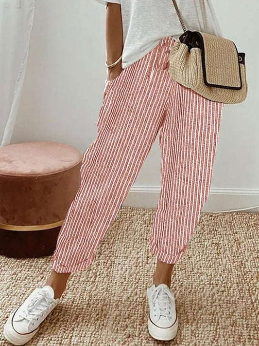 Variant image for Pantalon Femme Taille Haute Élégant Confortable avec Poches - Jambes Droites, Tissu Léger, Idéal Printemps Été-37