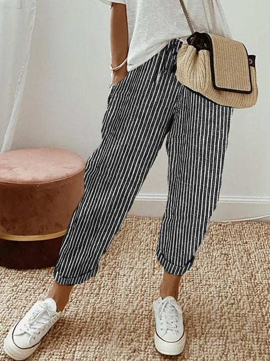 Variant image for Pantalon Femme Taille Haute Élégant Confortable avec Poches - Jambes Droites, Tissu Léger, Idéal Printemps Été-49