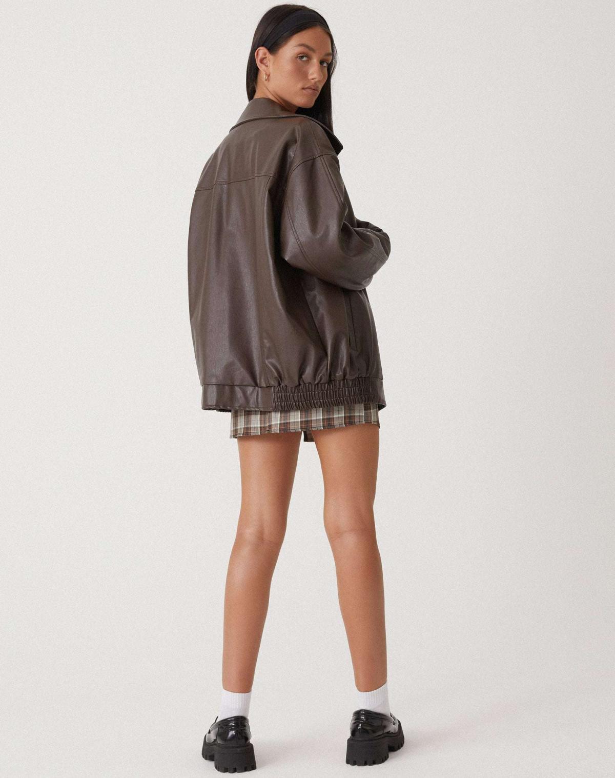 Veste en cuir artificiel surdimensionné pour dames - Bomber décontractée avec fermeture éclair