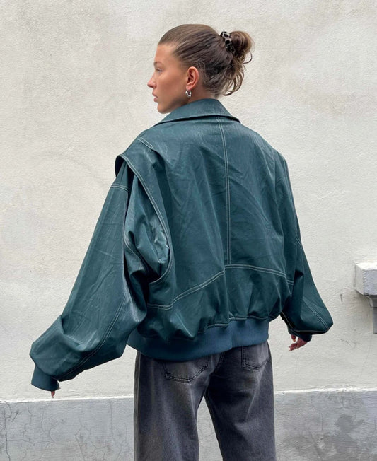 Veste en cuir surdimensionné pour les femmes à fermeture éclair - veste de transition inspirée vintage
