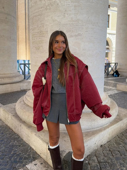 Veste en cuir surdimensionné pour les femmes à fermeture éclair - veste de transition inspirée vintage