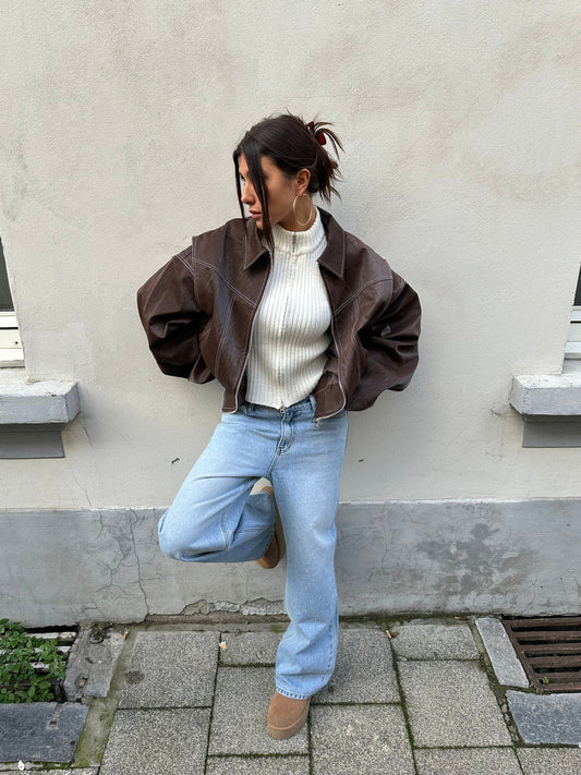 Veste en cuir surdimensionné pour les femmes à fermeture éclair - veste de transition inspirée vintage